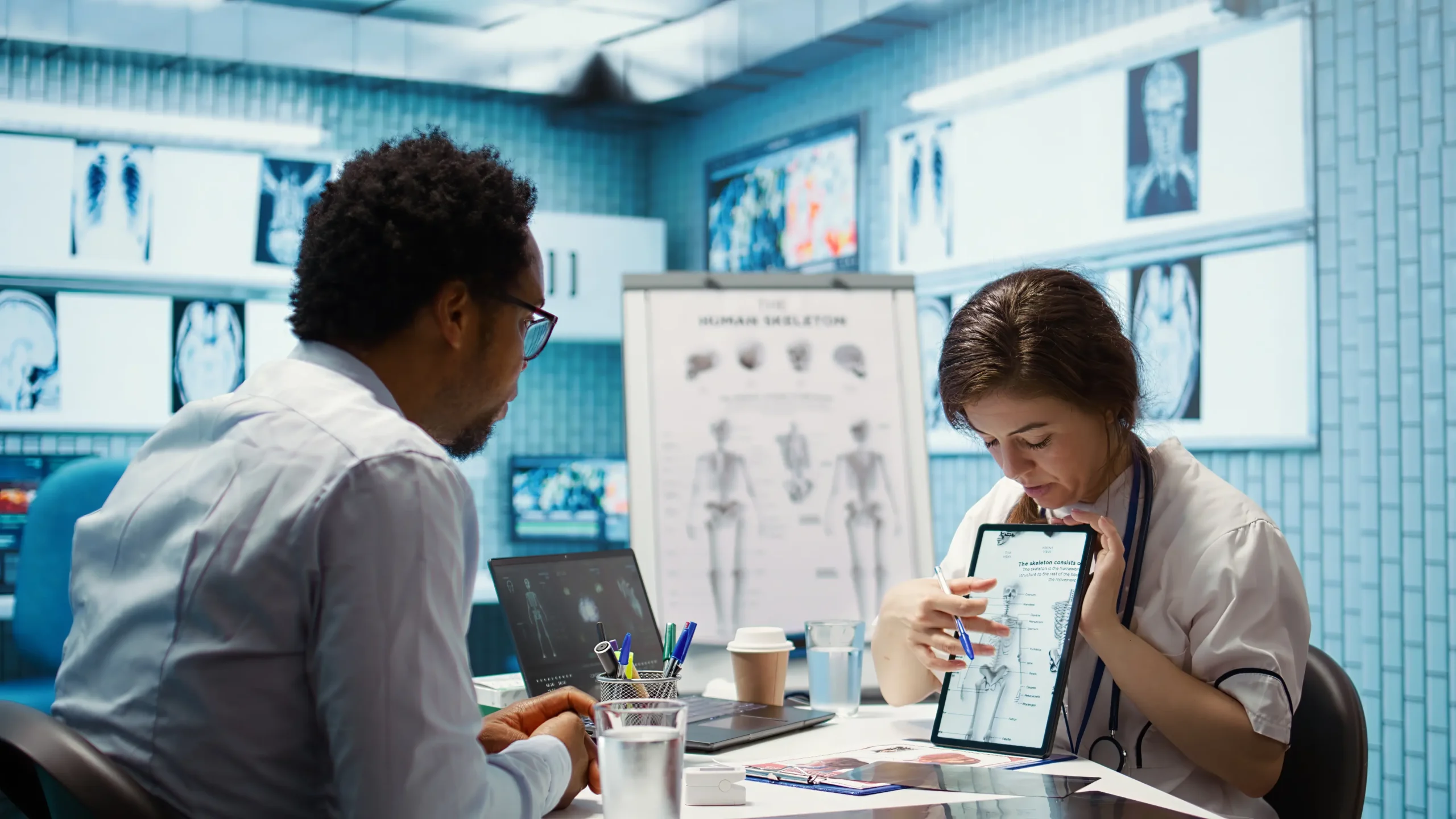 Clinician reviewing imaging with a patient
